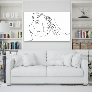 Πίνακας σε καμβά Line Art Saxophone Player