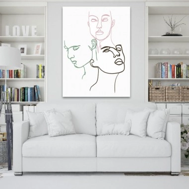 Πίνακας σε καμβά Line Art Three Faces