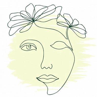 Πίνακας σε καμβά Line Art Woman and Flower in Lime Green