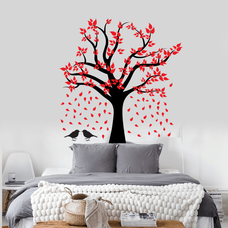 Αυτοκόλλητο τοίχου Δέντρο με λουλούδια και πουλιά