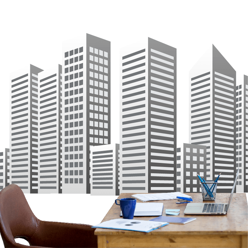Αυτοκόλλητο τοίχου γραφείου με ουρανοξύστες γκρι