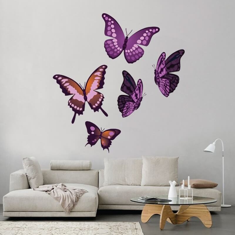 Αυτοκόλλητο τοίχου μωβ πεταλούδες 2