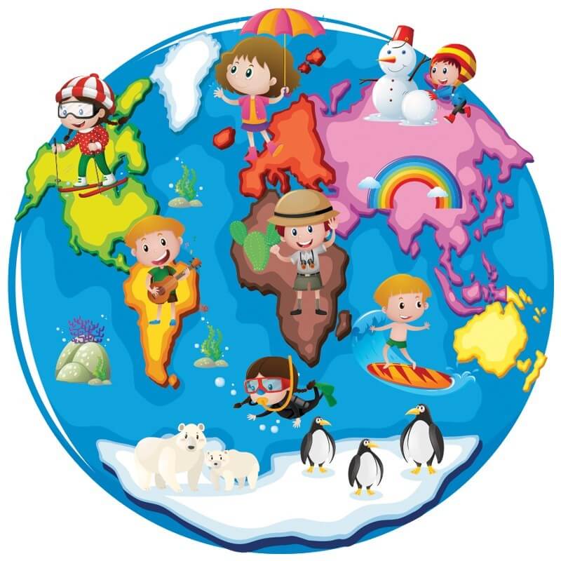 Αυτοκόλλητο τοίχου Παγκόσμιος Χάρτης με Παιδιά