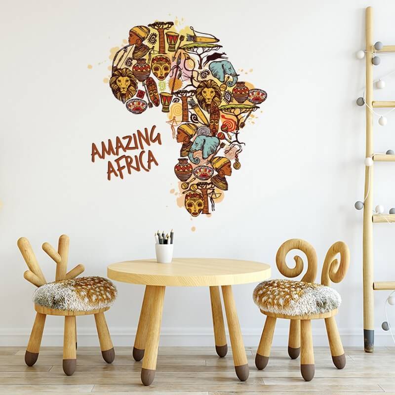 Αυτοκόλλητο τοίχου Χάρτης Αφρικής με Σκίτσα