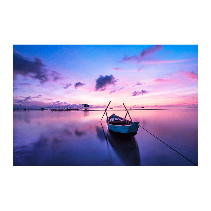 Πίνακας με βάρκα στο ηλιοβασίλεμα