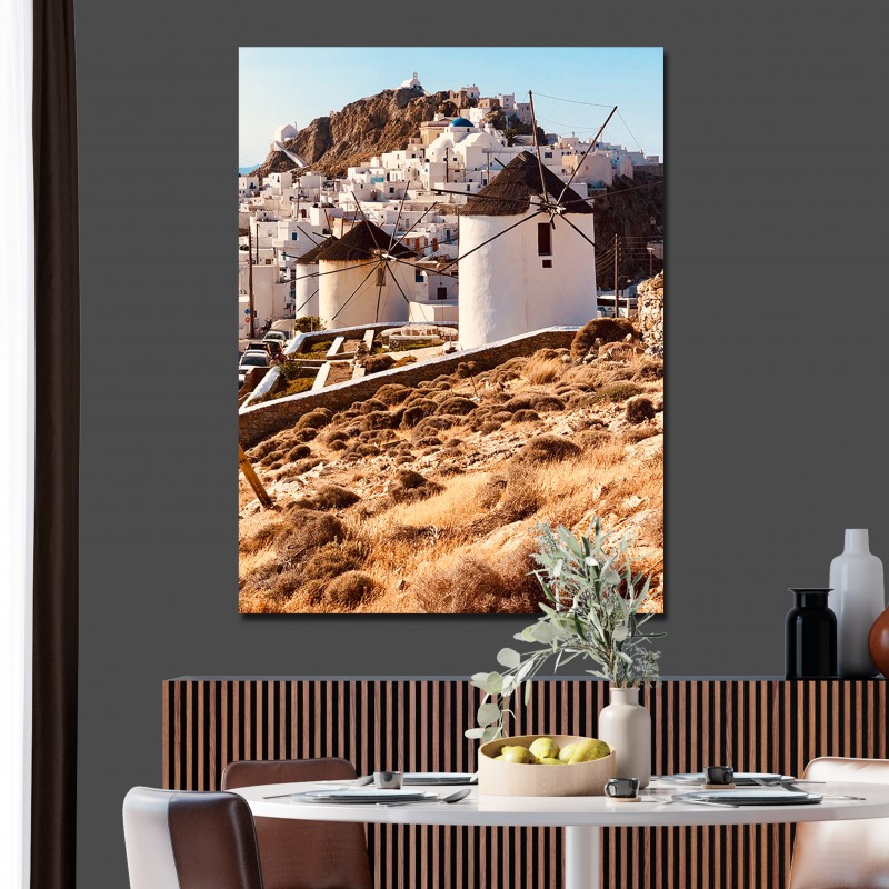 Πίνακας σε καμβα Μυκονος ανεμομυλοι 100x133 Τελαρωμένος καμβάς σε ξύλο με πάχος 2cm