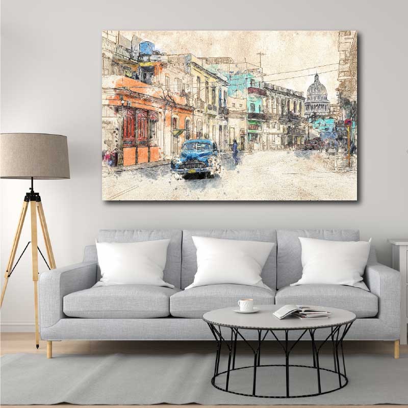 Πίνακας σε καμβα Vintage city 135x90 Τελαρωμένος καμβάς σε ξύλο με πάχος 2cm
