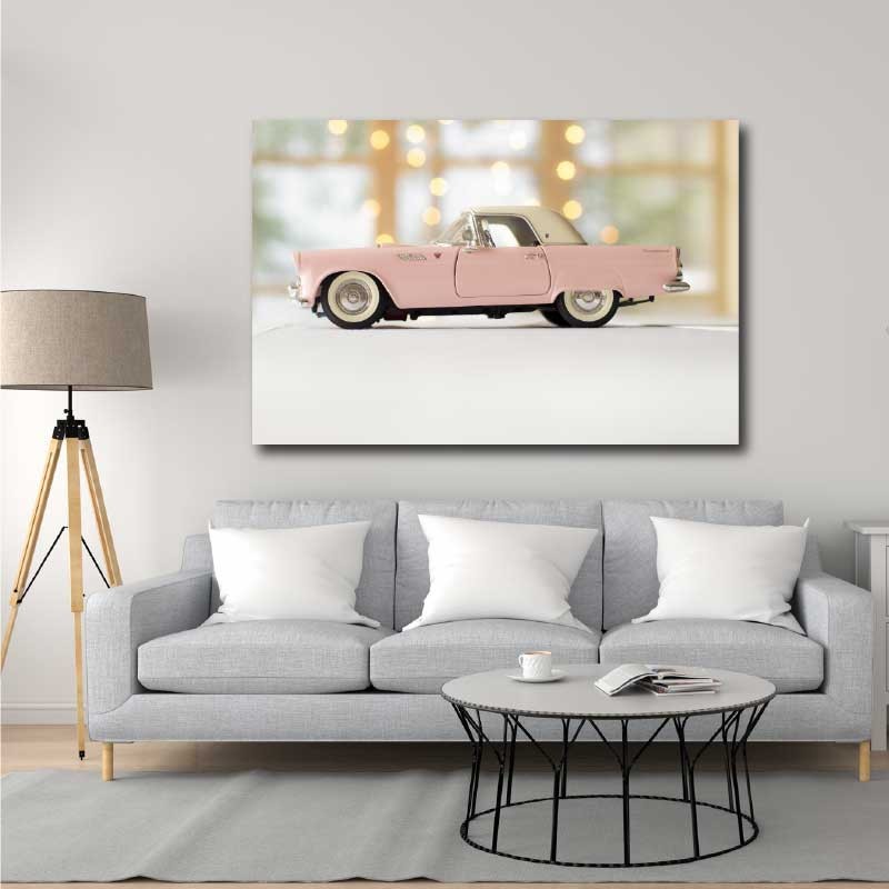 Πίνακας σε καμβα Vintage pink car 165x110 Τελαρωμένος καμβάς σε ξύλο με πάχος 2cm