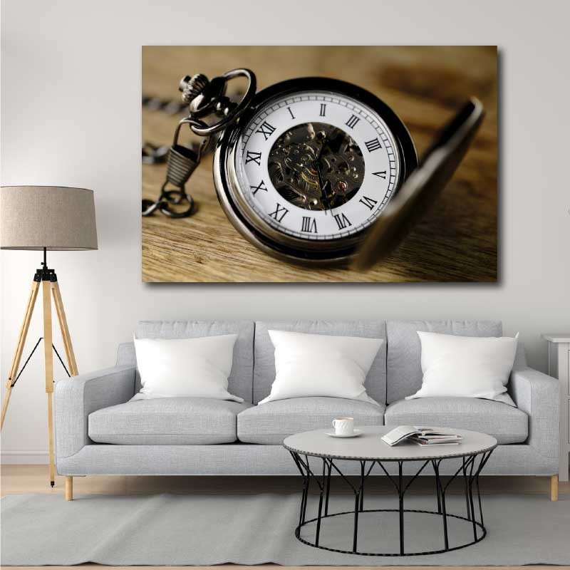Πίνακας σε καμβα Vintage ρολόι τσέπης 105x70 Τελαρωμένος καμβάς σε ξύλο με πάχος 2cm