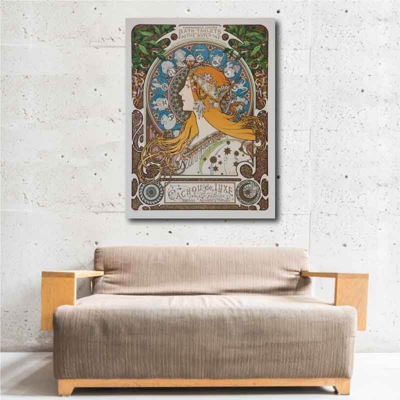Πίνακας σε καμβά Alphonse Mucha - Zodiac_Calendar_for_La_Pluma(1897) 30x40 Τελαρωμένος καμβάς σε ξύλο με πάχος 2cm