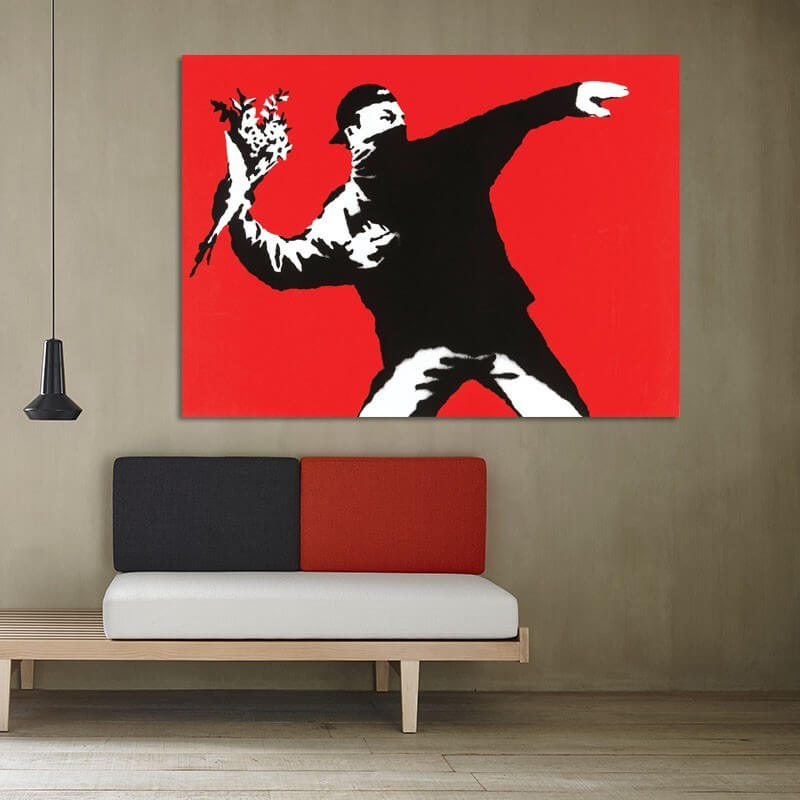 Πίνακας σε καμβά Banksy - Flower Bomber 56x40 Τελαρωμένος καμβάς σε ξύλο με πάχος 2cm