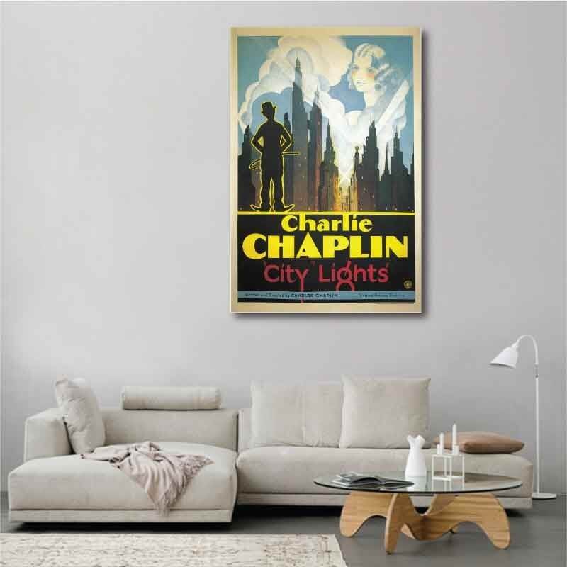 Πίνακας σε καμβά Charlie Chaplin - City Lights 80x120 Τελαρωμένος καμβάς σε ξύλο με πάχος 2cm
