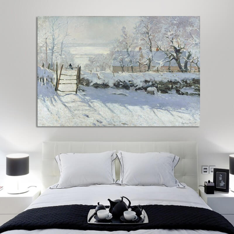 Πίνακας σε καμβά Claude Monet - The Magpie 118x80 Τελαρωμένος καμβάς σε ξύλο με πάχος 2cm