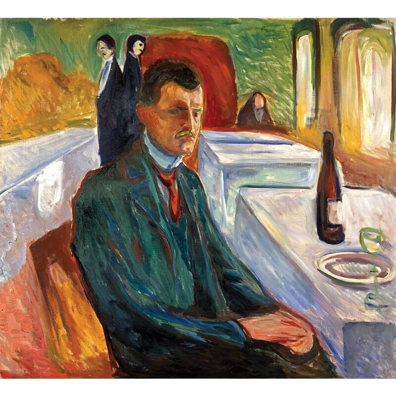 Πίνακας σε καμβά Edvard Munch - Self-Portrait with a Bottle of Wine