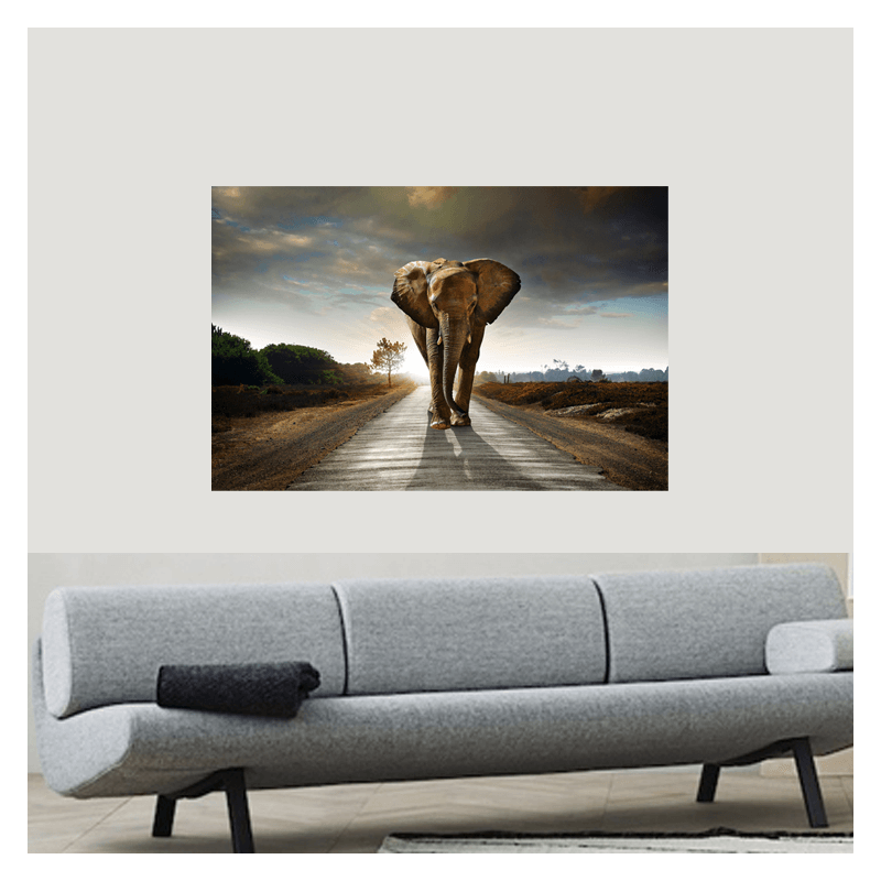 Πίνακας σε καμβά elephant on the road 60x40 Τελαρωμένος καμβάς σε ξύλο με πάχος 2cm