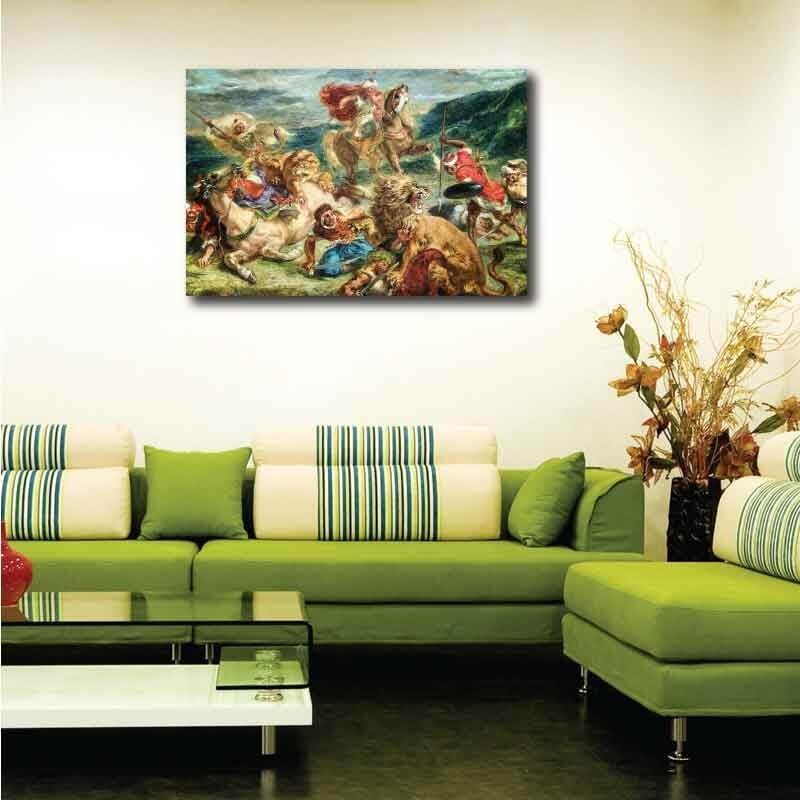 Πίνακας σε καμβά Eugène Delacroix - Lion Hunt - 1860 120x80 Τελαρωμένος καμβάς σε ξύλο με πάχος 2cm
