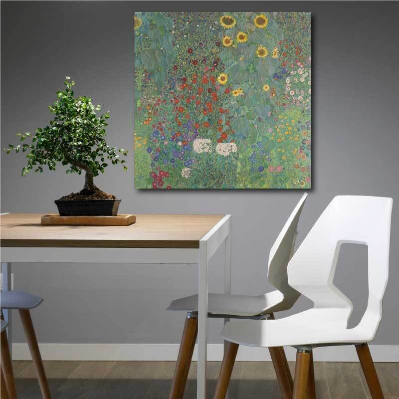 Πίνακας σε καμβά Farm garden with sunflowers-Gustav Klimt 120x120 Τελαρωμένος καμβάς σε ξύλο με πάχος 2cm