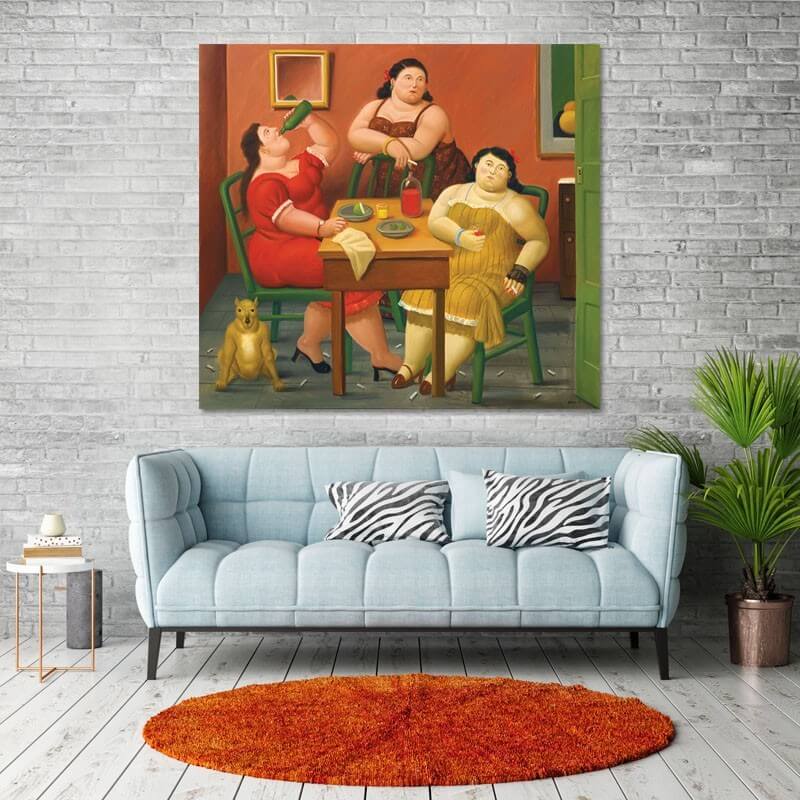 Πίνακας σε καμβά Fernando Botero - Three Woman Drinking 30x33 Τελαρωμένος καμβάς σε ξύλο με πάχος 2cm