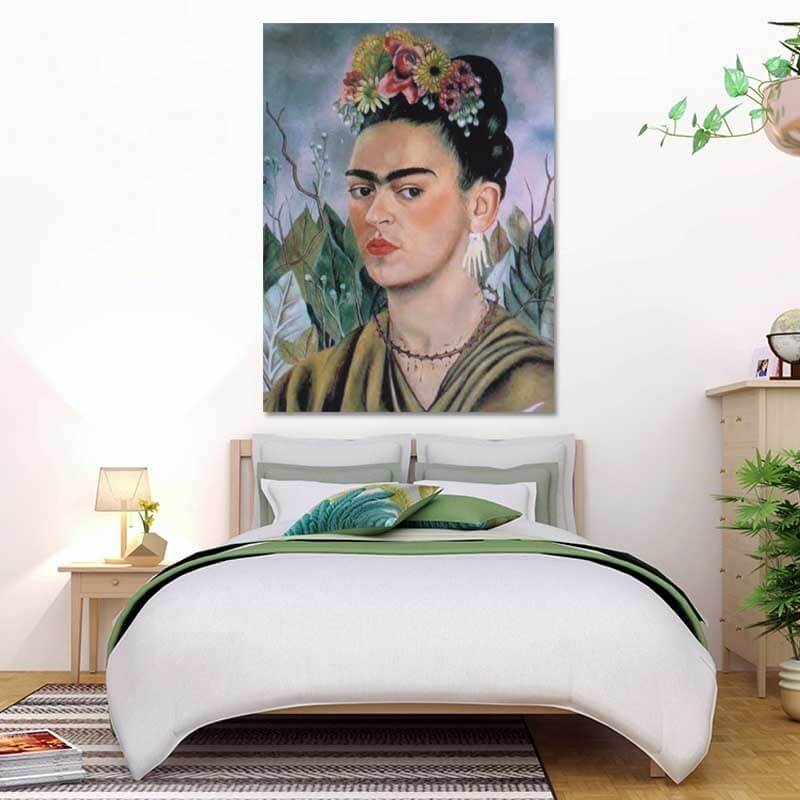 Πίνακας σε καμβά Frida Kahlo - Frida with flowered headdress 30x40 Τελαρωμένος καμβάς σε ξύλο με πάχος 2cm