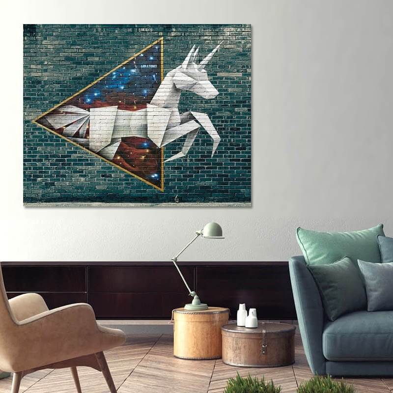 Πίνακας σε καμβά Graffiti Origami 125x100 Τελαρωμένος καμβάς σε ξύλο με πάχος 2cm