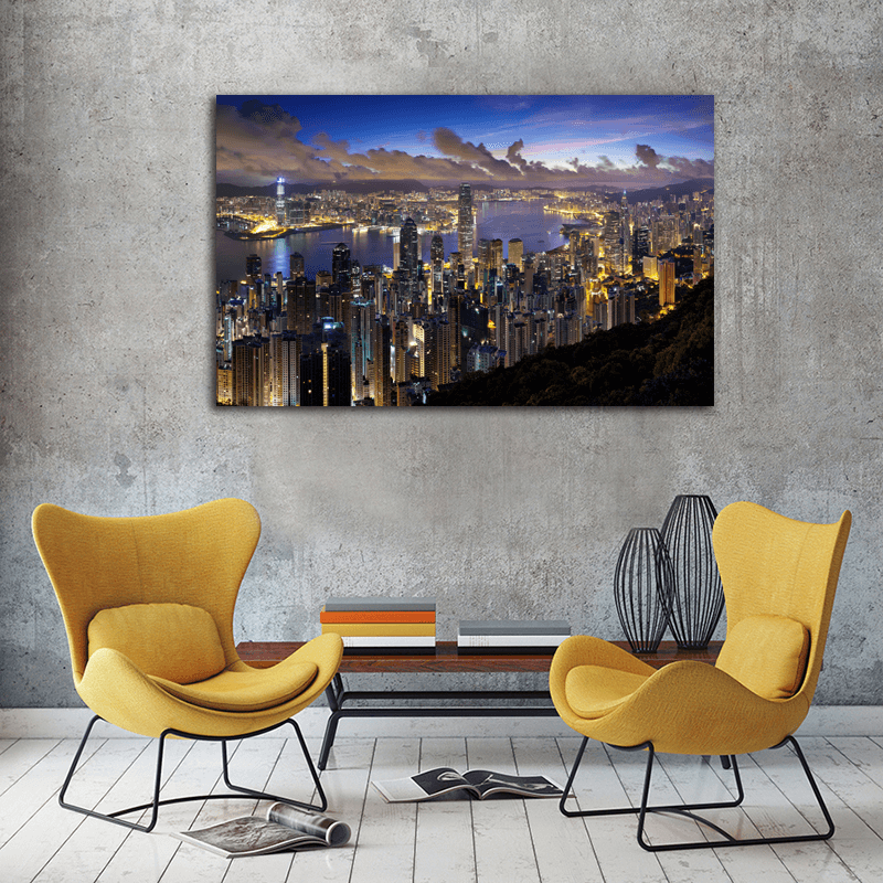 Πίνακας σε καμβά Hong Kong Rainy Clouds 130x80 Τελαρωμένος καμβάς σε ξύλο με πάχος 2cm
