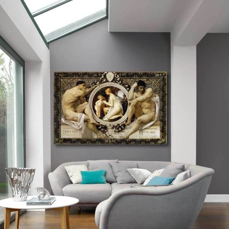 Πίνακας σε καμβά Idylle-Gustav Klimt 156x100 Τελαρωμένος καμβάς σε ξύλο με πάχος 2cm