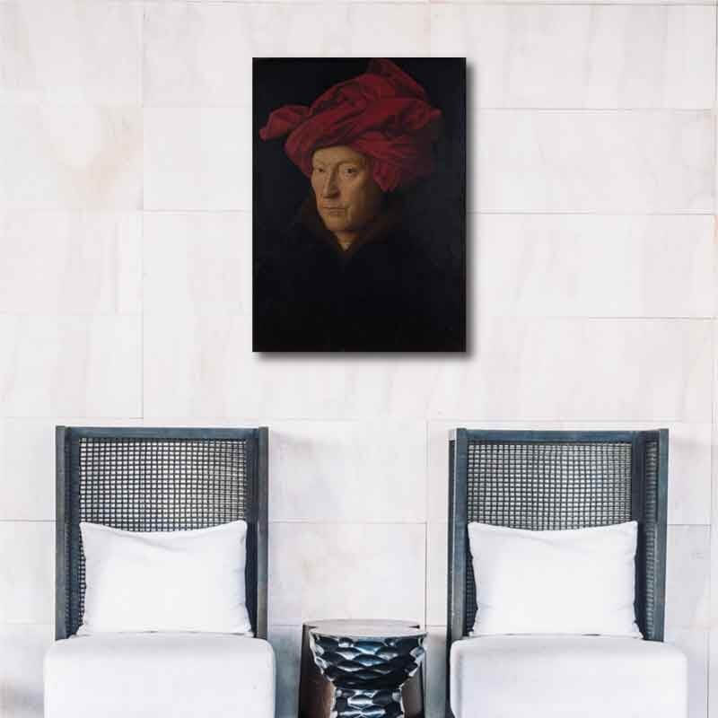 Πίνακας σε καμβά Jan van Eyck - Portrait of a Man in a Turban 50x69 Τελαρωμένος καμβάς σε ξύλο με πάχος 2cm