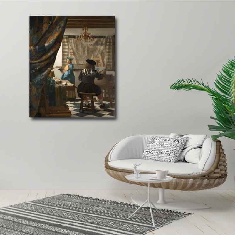 Πίνακας σε καμβά Johannes Vermeer - The Allegory of Painting - 1666 50x60 Τελαρωμένος καμβάς σε ξύλο με πάχος 2cm