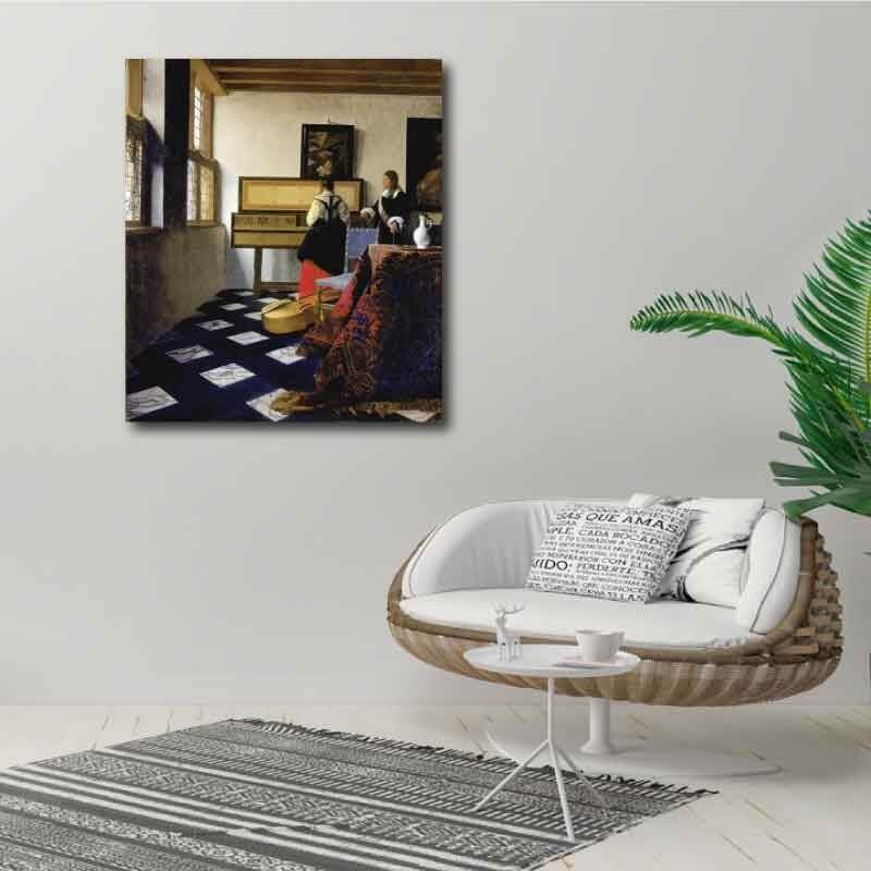 Πίνακας σε καμβά Johannes Vermeer - The Music Lesson - 1662 40x45 Τελαρωμένος καμβάς σε ξύλο με πάχος 2cm