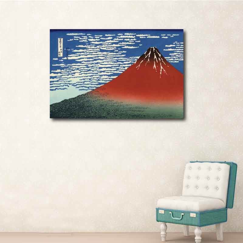 Πίνακας σε καμβά Katsushika Hokusai - Red Fuji Mountain 90x60 Τελαρωμένος καμβάς σε ξύλο με πάχος 2cm