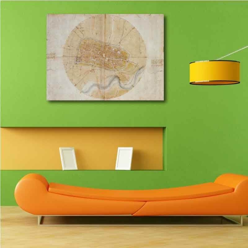 Πίνακας σε καμβά Leonardo Da Vinci - Leonardo's map of Imola 150x110 Τελαρωμένος καμβάς σε ξύλο με πάχος 2cm