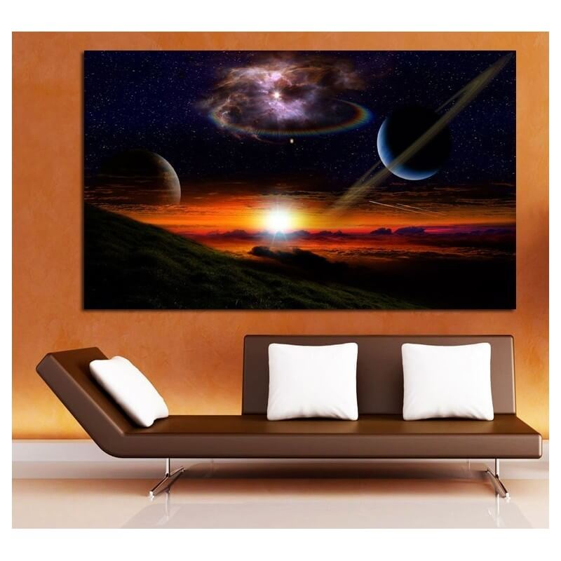 Πίνακας σε καμβά με διάστημα και ηλιοβασίλεμα 100x150 Τελαρωμένος καμβάς σε ξύλο με πάχος 2cm