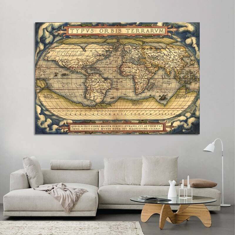 Πίνακας σε καμβά Παγκόσμιος Χάρτης του Ορτέλιους 1570 59x40 Τελαρωμένος καμβάς σε ξύλο με πάχος 2cm