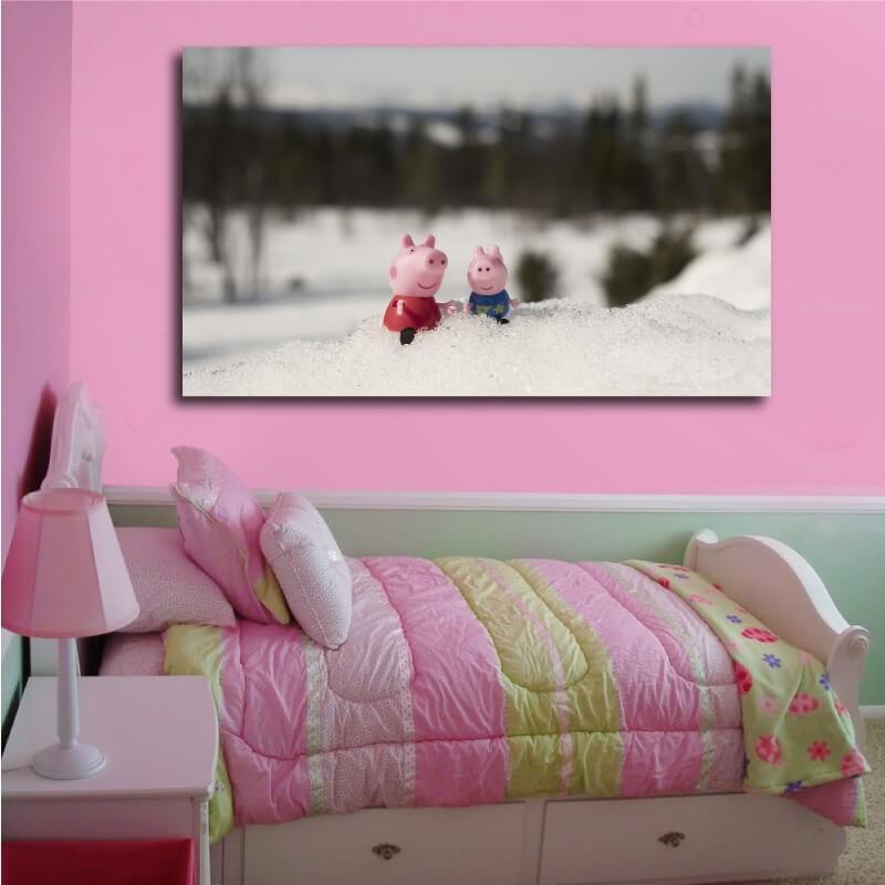 Πίνακας σε καμβά Πέππα το γουρουνάκι στα χιόνια