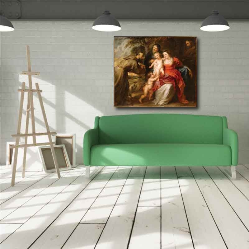 Πίνακας σε καμβά Peter Paul Rubens - The Holy Family with Saints Francis and Anne and the Infant Saint John the Baptist 83x70 Τελαρωμένος καμβάς σε ξύλο με πάχος 2cm