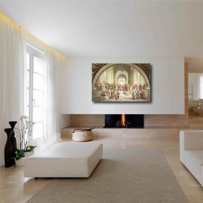 Πίνακας σε καμβά Raffaello Sanzio da Urbino - School of Athens 108x70 Τελαρωμένος καμβάς σε ξύλο με πάχος 2cm