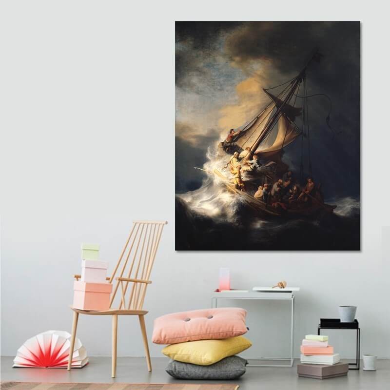 Πίνακας σε καμβά Rembrandt - Christ in the Storm on the Lake of Galilee 70x87 Τελαρωμένος καμβάς σε ξύλο με πάχος 2cm