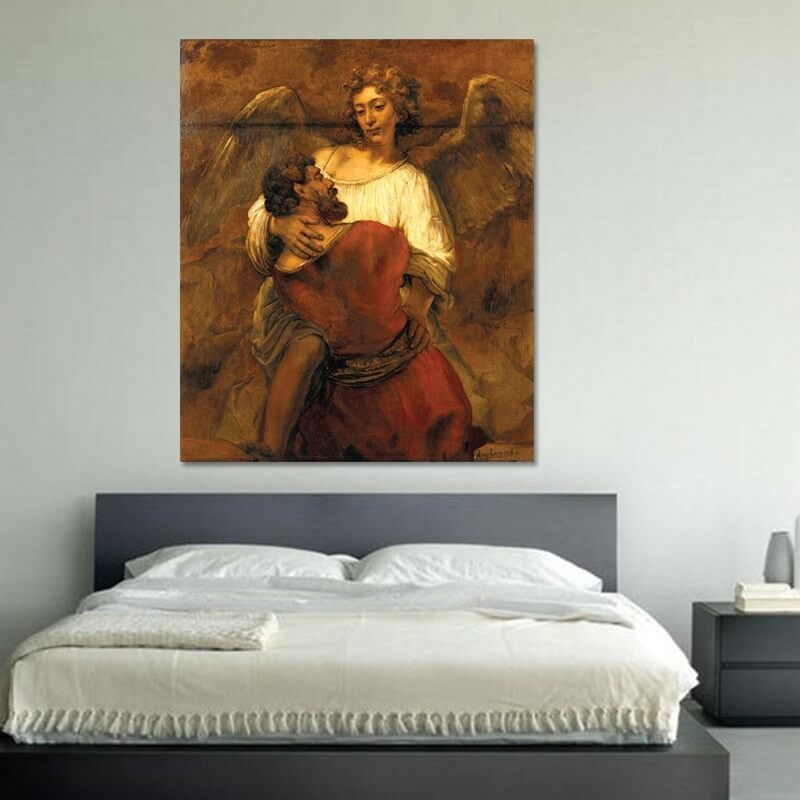 Πίνακας σε καμβά Rembrandt - Jacob Wrestling with the Angel 30x36 Τελαρωμένος καμβάς σε ξύλο με πάχος 2cm