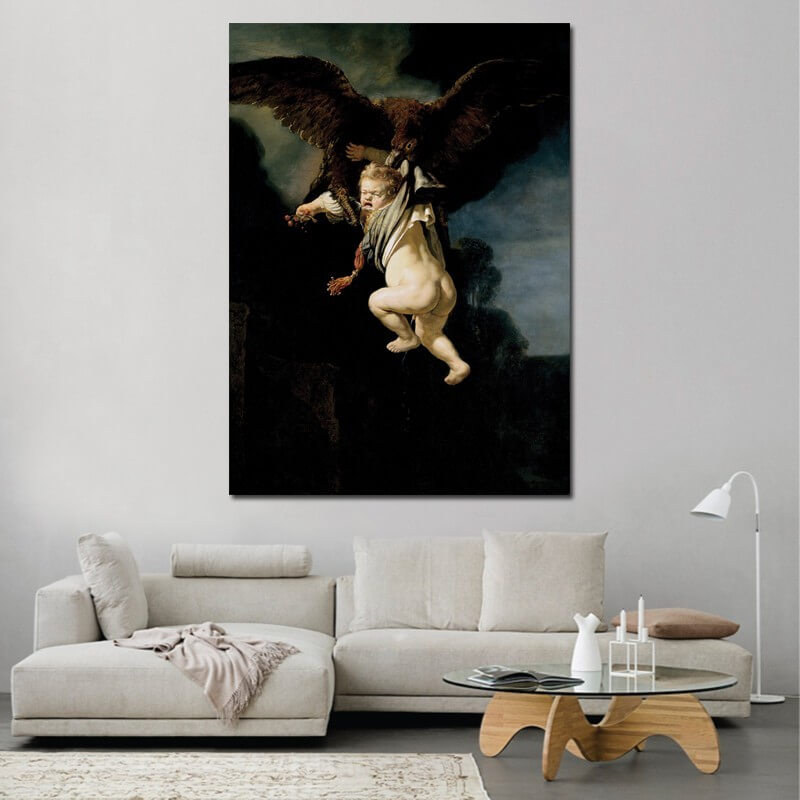 Πίνακας σε καμβά Rembrandt - The Abduction of Ganymede 45x63 Τελαρωμένος καμβάς σε ξύλο με πάχος 2cm