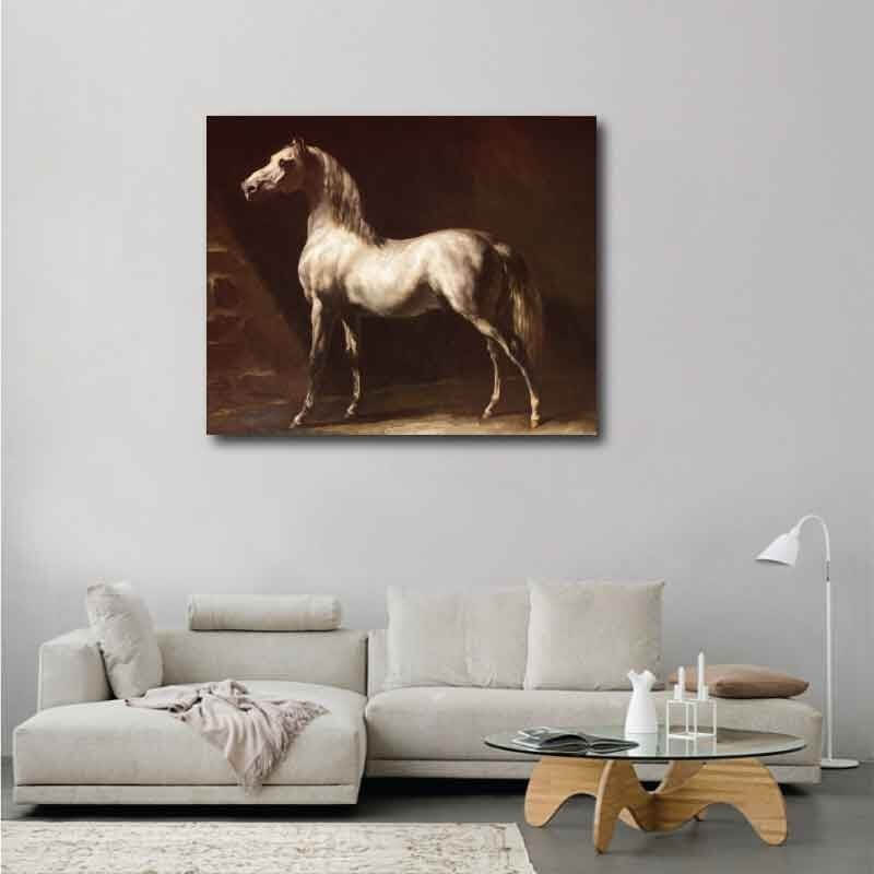 Πίνακας σε καμβά Théodore Géricault - White Arabian Horse - 1824 135x110 Τελαρωμένος καμβάς σε ξύλο με πάχος 2cm