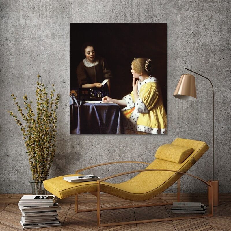 Πίνακας σε καμβά Vermeer - Lady Maidservant Holding Letter 80x92 Τελαρωμένος καμβάς σε ξύλο με πάχος 2cm