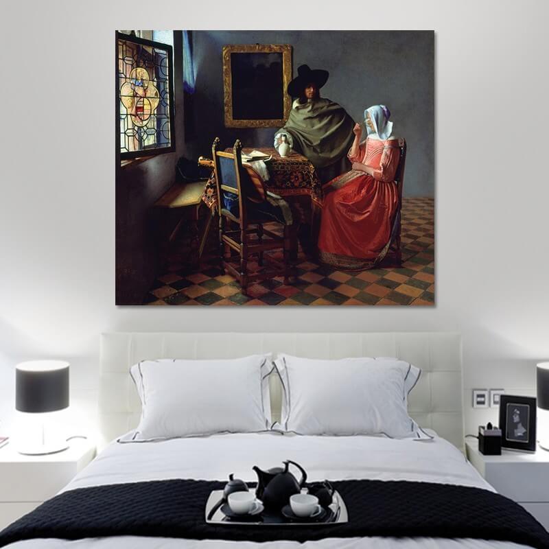 Πίνακας σε καμβά Vermeer - The Glass of Wine
