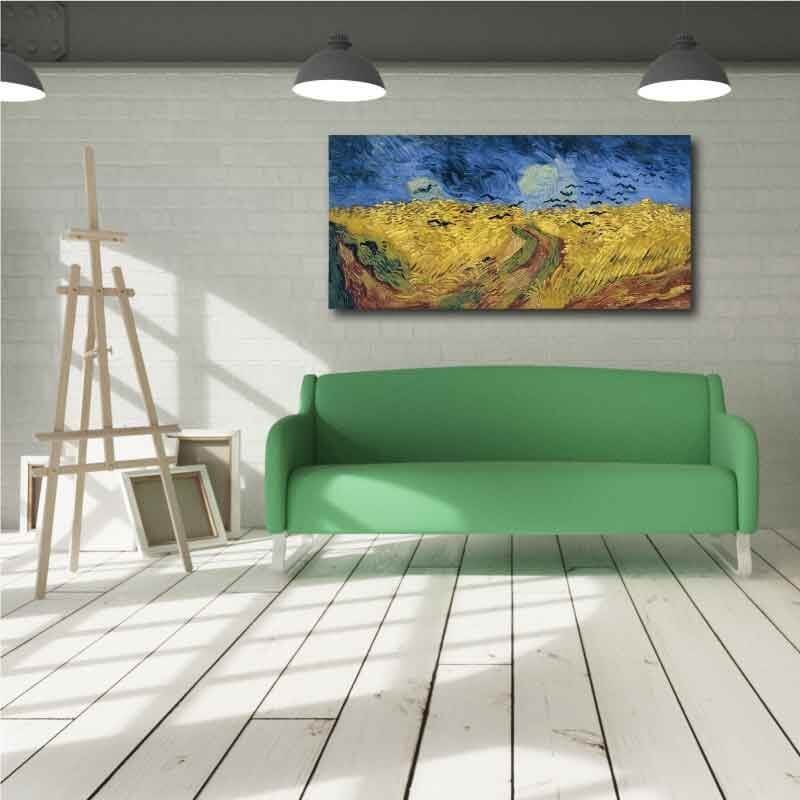 Πίνακας σε καμβά Vincent Van Gogh - Wheatfield with Crows 146x70 Τελαρωμένος καμβάς σε ξύλο με πάχος 2cm