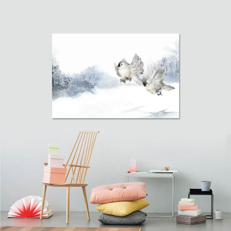 Πίνακας σε καμβά Χιονισμένο τοπίο με Πουλάκια