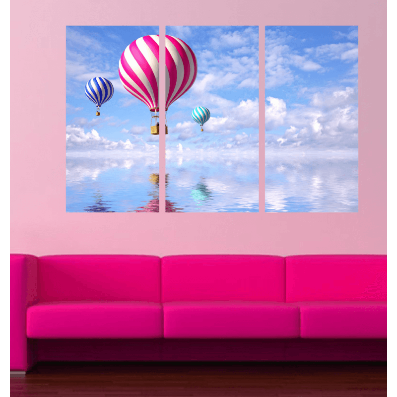 Τρίπτυχος πίνακας σε καμβά με αερόστατα