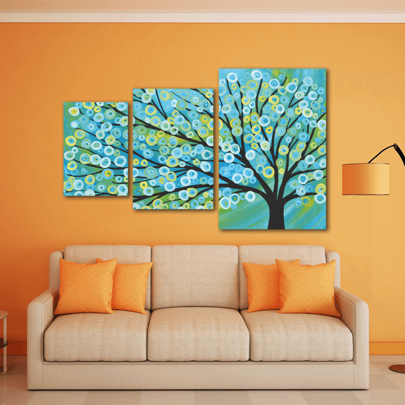 Τρίπτυχος πίνακας σε καμβά με Γαλάζιο Δέντρο