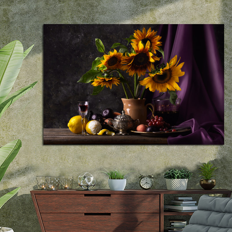 Πίνακας σε καμβά Barogue flowers and fruits 165x110 Τελαρωμένος καμβάς σε ξύλο με πάχος 2cm