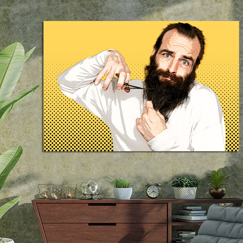 Πίνακας σε καμβά Pop Art Man cutting his beard 60x40 Τελαρωμένος καμβάς σε ξύλο με πάχος 2cm