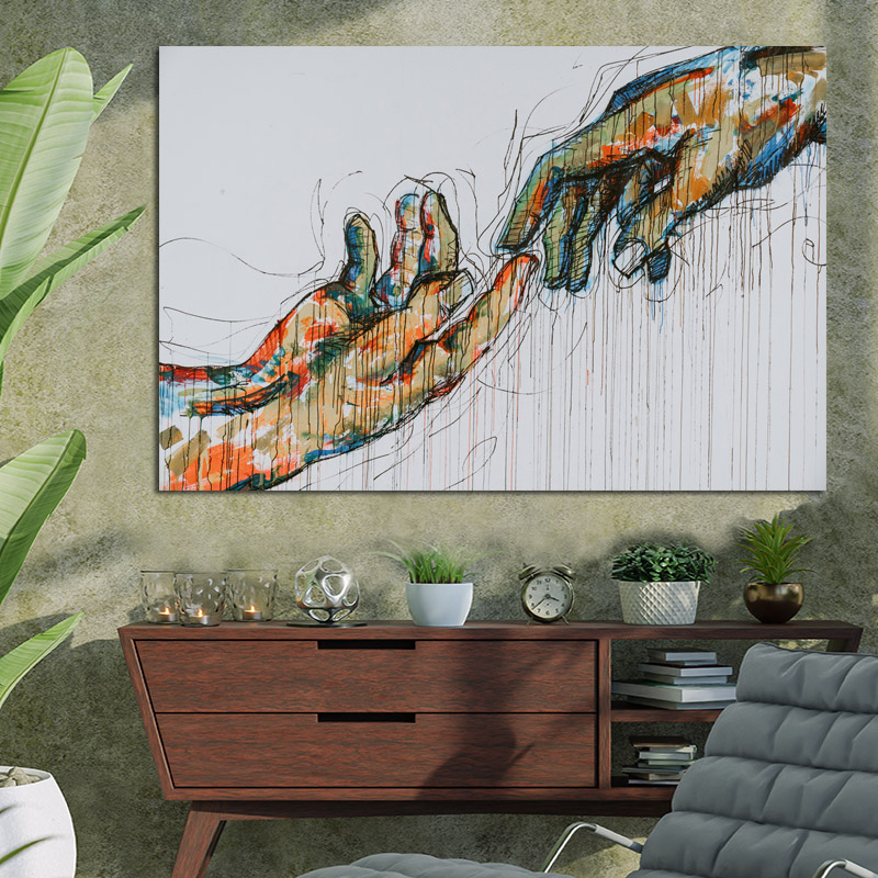 Πίνακας σε καμβά colorfull hand street art 135x90 Τελαρωμένος καμβάς σε ξύλο με πάχος 2cm