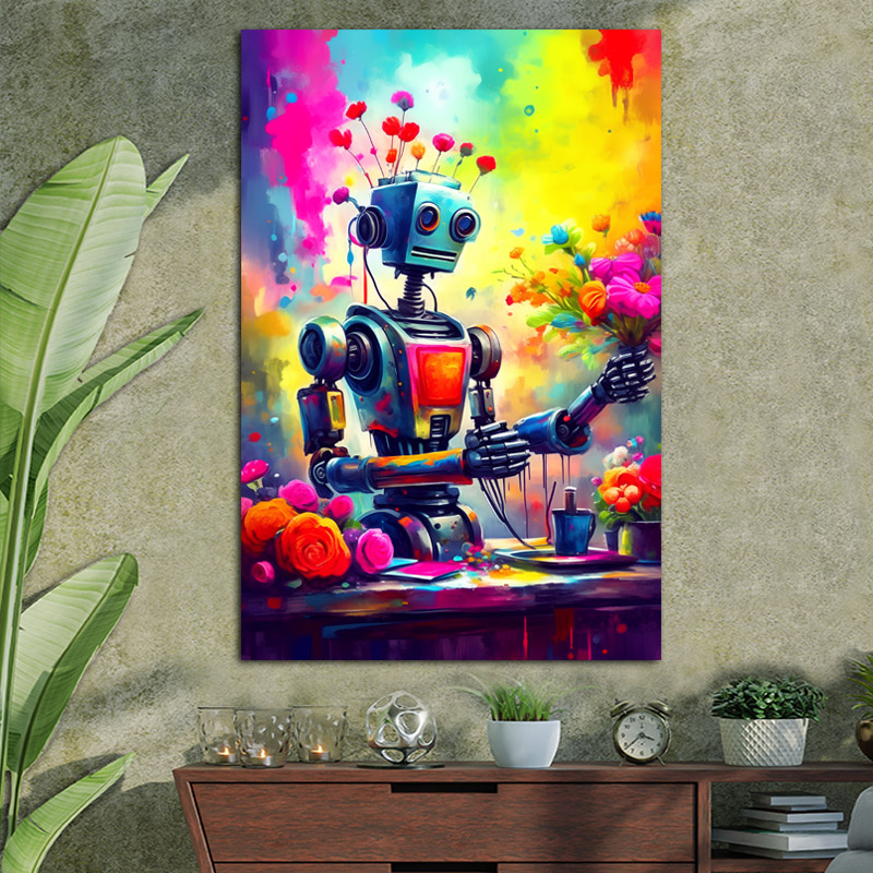 Πίνακας σε καμβά Robot artist 90x135 Τελαρωμένος καμβάς σε ξύλο με πάχος 2cm